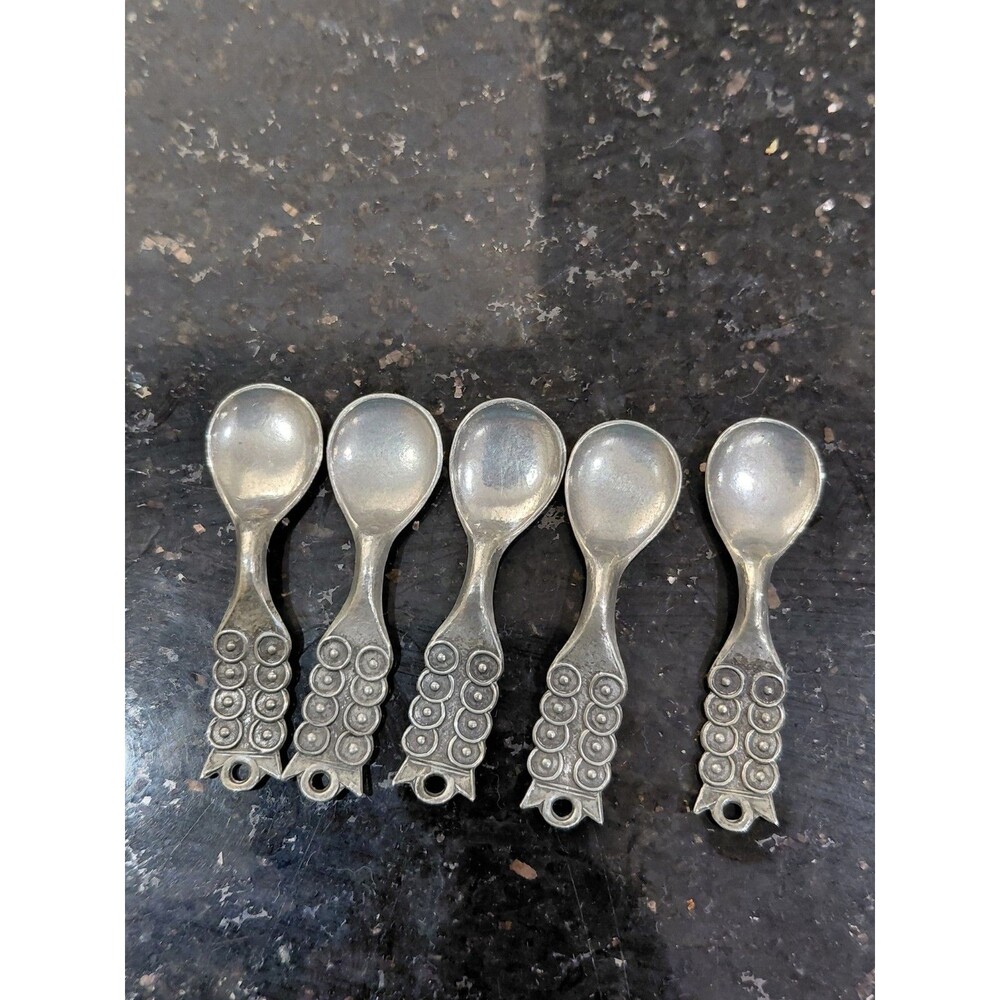 Vintage TPB Norge Lot Of 5 Pewter Norsk Tinn Salt Spoon Norway